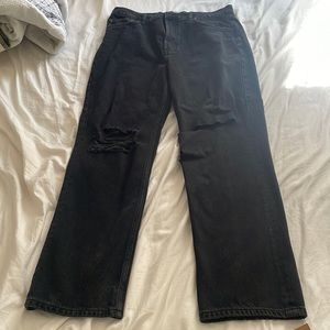 Reformation Distressed Black Bootcut Jeans
